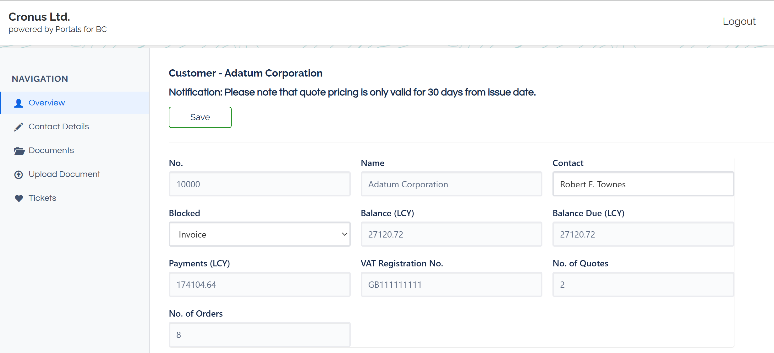 Customer Portal Dashboard